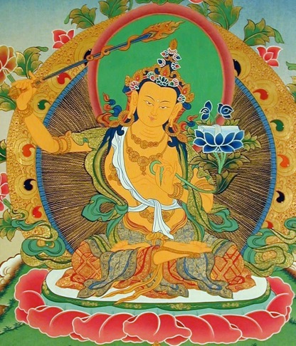 Le Bouddha Manjushri tranche les racines de l'ignorance pour une compréhension juste